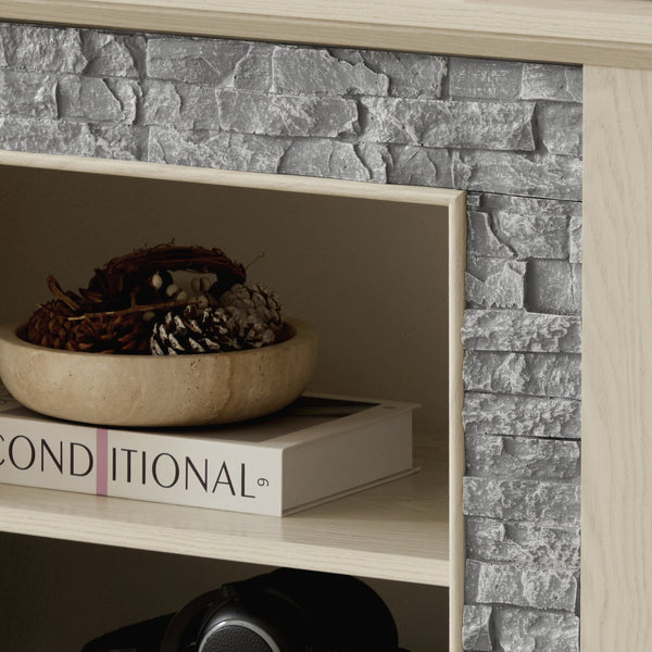 English Elm 58" Modern TV Stand with Faux Stone Top, 6 Cable Cutouts, Ample Adjustable Storage for 75" TVs White W2275P342693