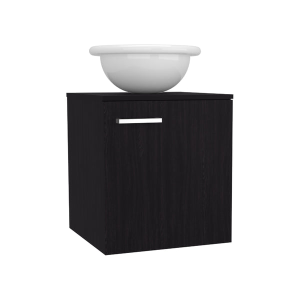 English Elm Clyde Wall-Mounted Floating Vanity 18" Wide Black Wenge with Wessel Sink, One Shelf, Minimalist Design B200P335376