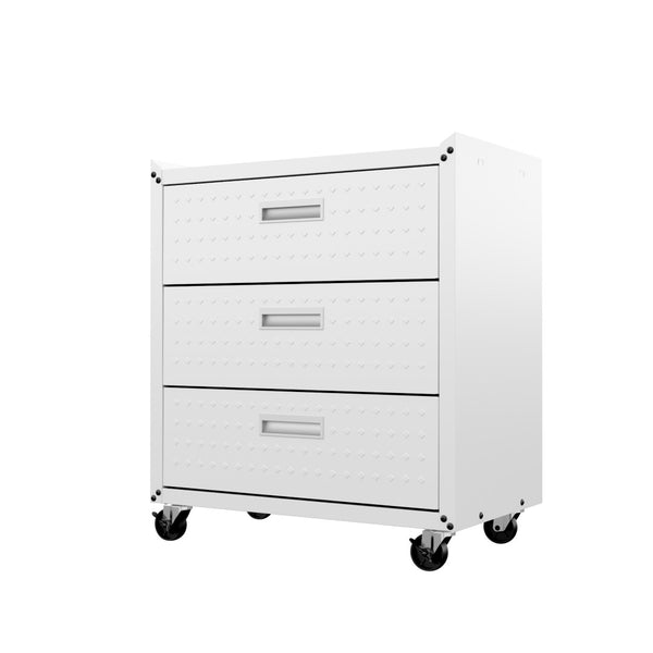 English Elm Rolling Metal Garage Cabinet with Locking Doors Diamond Texture Industrial Storage White B365P398223
