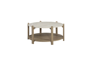 English Elm Stone Top Cocktail Table with Natural Stone Surface and Toffee Wood Base, Sturdy Legs, Shelf Taupe+Natural 43 L x 42.75 W x 7 H B2699P323080