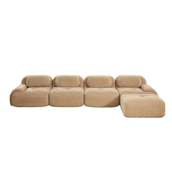 English Elm 4-seat Modular Corduroy Sectional Sofa with Curved Armrests for Living Rooms Camel W714S01244