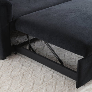 English Elm 55" Velvet Two Seater Pull Out Sofa Bed with USB Ports, Side Pockets, Adjustable Backrest, Compact Lounger Black W2677P288324