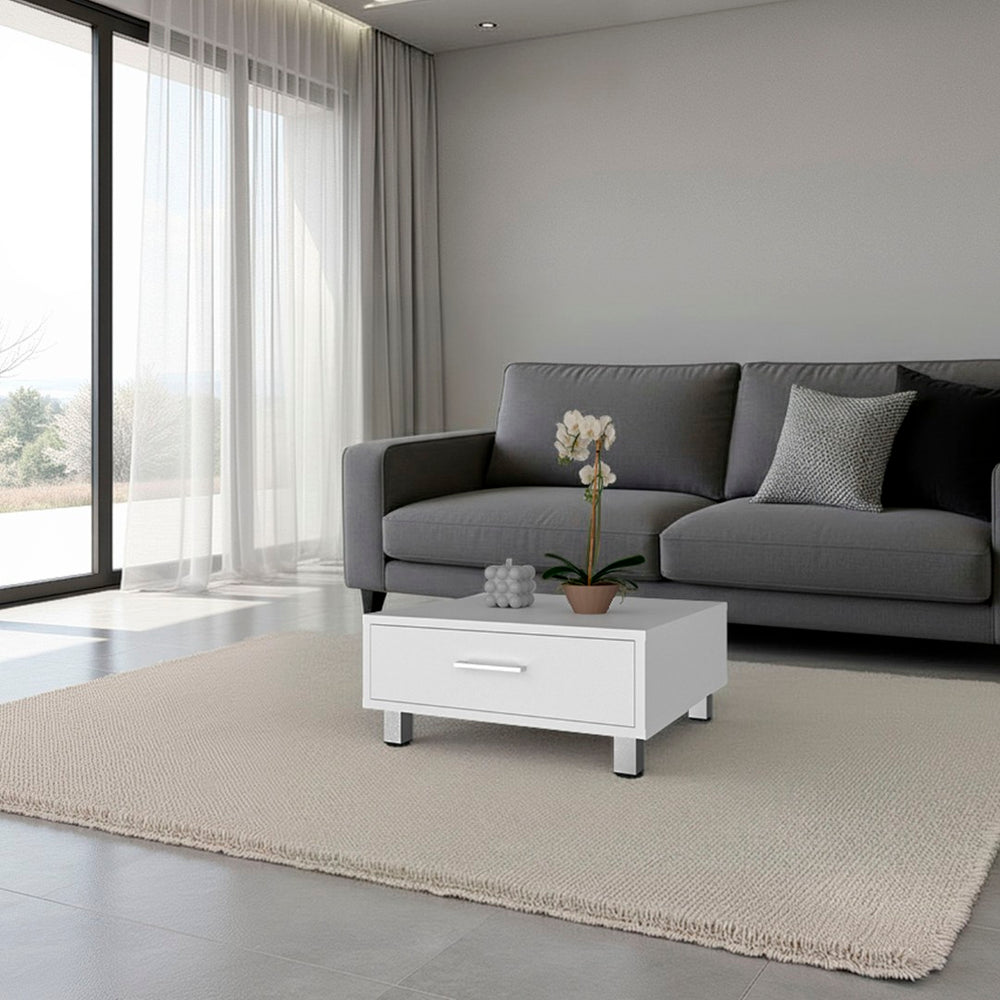 English Elm Athens Square Coffee Table with Storage Drawer White Finish Compact Living Room B097P474312