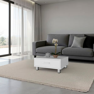 English Elm Athens Square Coffee Table with Storage Drawer White Finish Compact Living Room B097P474312