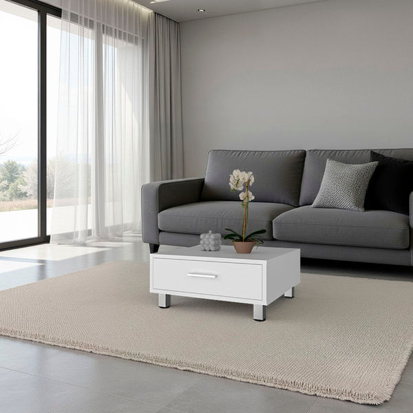 English Elm Athens Square Coffee Table with Storage Drawer White Finish Compact Living Room B097P474312