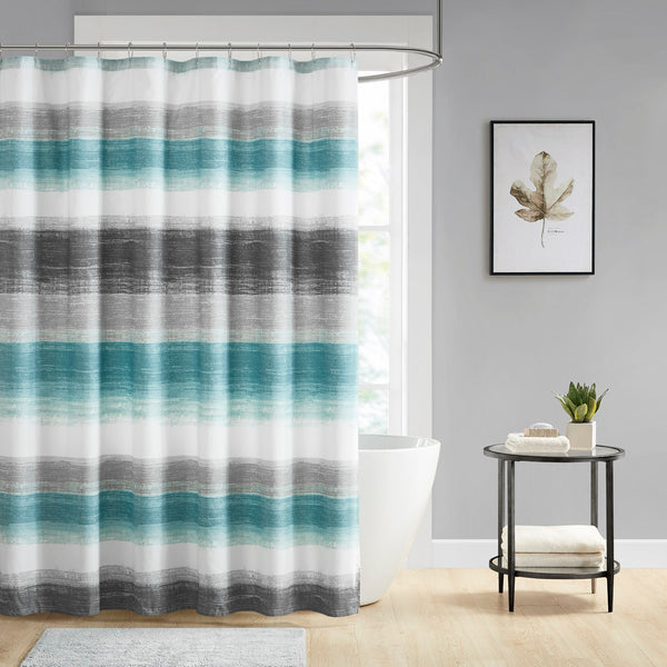 JLA Home Madison Park Essentials - Stripe Watercolor Stripe Shower Curtain — Ultra-Soft Microfiber, Antimicrobial, OEKO-TEX, Machine Washable (72x72) MPE70-1029