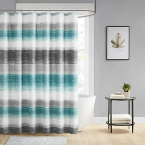 Madison Park Essentials Saben Casual Stripe Print Shower Curtain MPE70-1029 Aqua/Grey