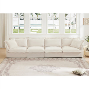 English Elm Slipcovered Long Sofa - Cloud-Like 4-Seater Couch In Cream Chenille, Removable Covers, Extra Deep Comfort W3041S00008-GIGA