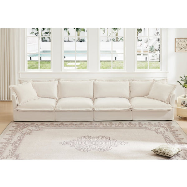 English Elm Slipcovered Long Sofa - Cloud-Like 4-Seater Couch In Cream Chenille, Removable Covers, Extra Deep Comfort W3041S00008-GIGA