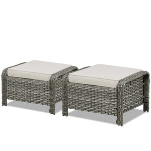 English Elm Outdoor Pe Wicker Patio Ottoman Set of 2 with Beige Cushions for Deck or Yard T3773P418584