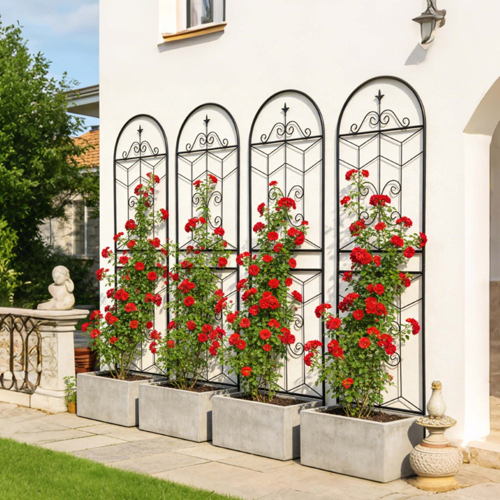 English Elm 4 Pack Powder-coated Metal Garden Trellis Panels Rustproof Climbing Plant Support Outdoor W1586P268018