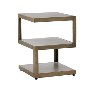 Sunpan Rubix End Table - Modern Tiered Side Table with Unique Concrete Design and Antique Brass Frame