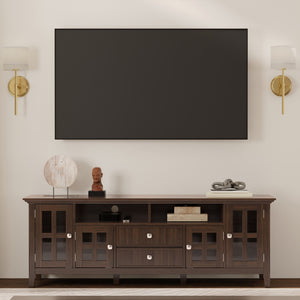 English Elm Acadian 72" Wide TV Media Stand Brown Wood & Glass - Handcrafted, Tempered Glass Doors, Cord Mgmt B136P203486