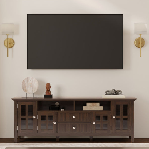 English Elm Acadian 72" Wide TV Media Stand Brown Wood & Glass - Handcrafted, Tempered Glass Doors, Cord Mgmt B136P203486