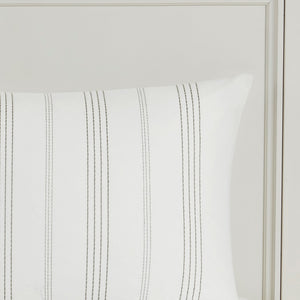 English Elm 5 Piece Cotton Jacquard Duvet Set - Elegant White/Grey Full/Queen, Hypoallergenic, Machine Washable B035129123