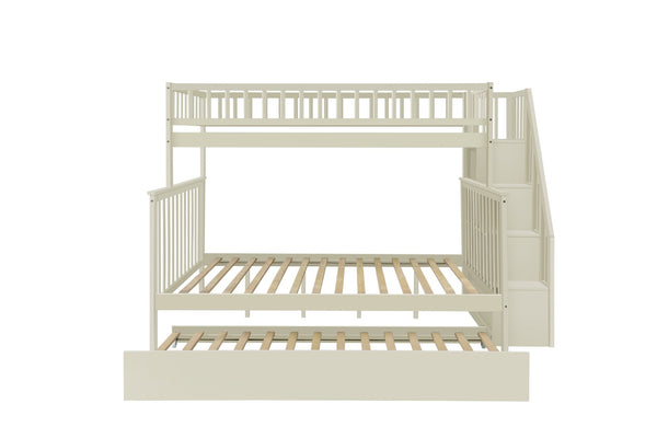 English Elm Twin Over Full Stairway Bunk Bed With Trundle & Storage – Stylish Cream Design For Kids & Teens K495S00004-GIGA