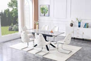 English Elm Contemporary Extendable Dining Set with Rivet Back Faux Leather Chairs for Modern Homes W3493S00019