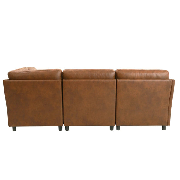 English Elm Modern Foil Fabric Modular Sectional Sofa Reconfigurable Living Room Seating Light Brown W5568S00051
