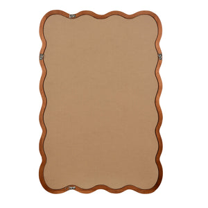 English Elm Yellowish Solid Wood 24"x36" Wavy Rectangle Mirror with Tempered Glass, Rustic Elegance for Bath & Entry W2203P389035