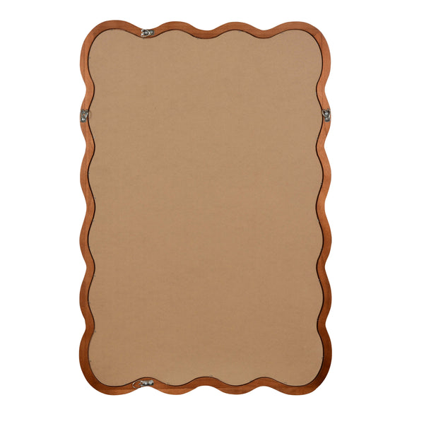 English Elm Yellowish Solid Wood 24"x36" Wavy Rectangle Mirror with Tempered Glass, Rustic Elegance for Bath & Entry W2203P389035