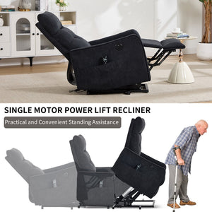 English Elm Beige Chenille Power Lift Recliner with Massage Heat and Usb for Senior Comfort Black W1803P369081