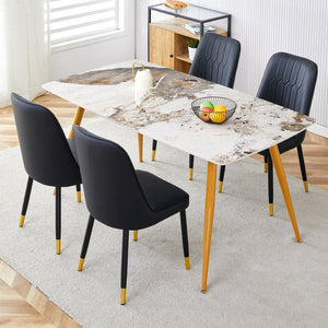 English Elm Table Modern Minimalist Dining Set With White Imitation Marble Top & Gold Metal Legs, 4 Chairs W1151S01667-GIGA