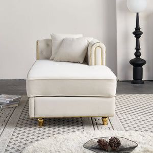 English Elm 66.9''W Velvet Chaise Lounge with Tufted Back and Gold Trim, Luxury Modern Sofa for Living Room Beige W579P224630