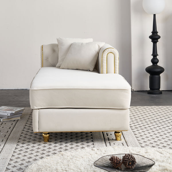English Elm 66.9''W Velvet Chaise Lounge with Tufted Back and Gold Trim, Luxury Modern Sofa for Living Room Beige W579P224630