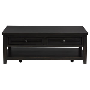 English Elm Sutter Planked Wood Coffee Table with Louvered Drawers for Farmhouse Living Rooms B062P441046