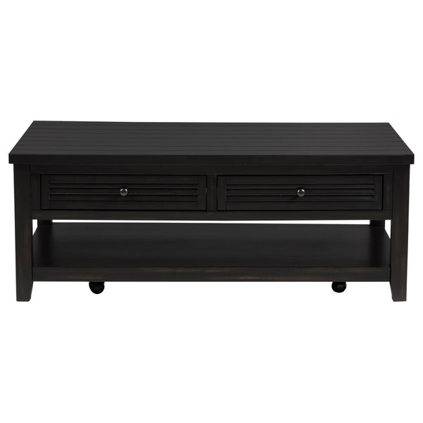 English Elm Sutter Planked Wood Coffee Table with Louvered Drawers for Farmhouse Living Rooms B062P441046