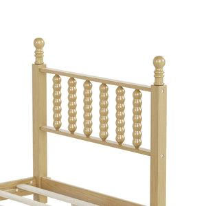 English Elm Twin Rubberwood Platform Bed Gourd Headboard Retro Bohemian Bedroom Slat Base Natural N733P427029M