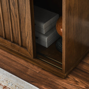 English Elm Mid Century Sideboard With Sliding Doors - Versatile Storage Cabinet For Living Room & Kitchen W1801P195658