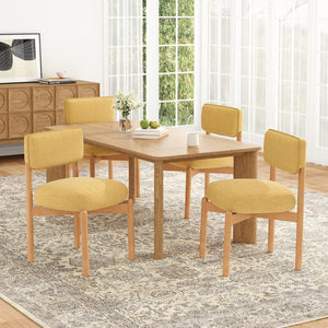 English Elm Modern Linen Upholstered Dining Chair Set Solid Wood Cross Base Removable Back Yellow T3623P466015