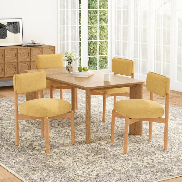 English Elm Modern Linen Upholstered Dining Chair Set Solid Wood Cross Base Removable Back Yellow T3623P466015