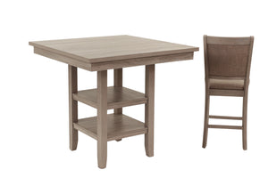 English Elm 5 Rustic Gray 5-Piece Counter Height Dining Set with Upholstered Chairs, Shelf & Footrests for Small Spaces B089P390145