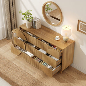 English Elm Modern Fluted 6 Drawer Dresser with Solid Wood Legs Japandi Chest for Bedroom Brown N739S0000015N