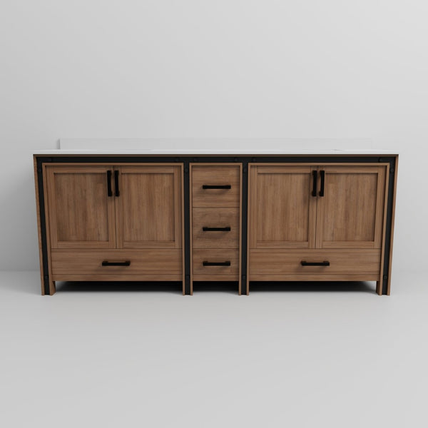 English Elm Rustic Barnwood Double Bath Vanity 84" W X 22" D With White Quartz Top – Stylish Storage & Charm B2731P260669-GIGA