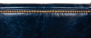 Sarreid Welsh Blue Leather Chair - Elegant Chateau Design With Wood Accents For A Luxe Living Space Upgrade   29727