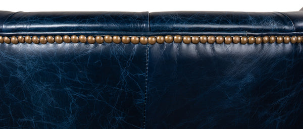 Sarreid Welsh Blue Leather Chair - Elegant Chateau Design With Wood Accents For A Luxe Living Space Upgrade   29727