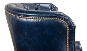 Sarreid Welsh Blue Leather Chair - Elegant Chateau Design With Wood Accents For A Luxe Living Space Upgrade   29727
