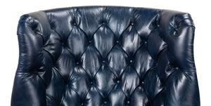 Sarreid Welsh Blue Leather Chair - Elegant Chateau Design With Wood Accents For A Luxe Living Space Upgrade   29727