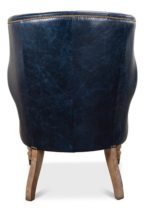 Sarreid Welsh Blue Leather Chair - Elegant Chateau Design With Wood Accents For A Luxe Living Space Upgrade   29727