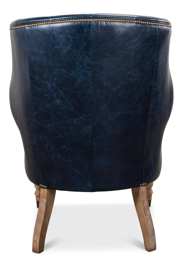 Sarreid Welsh Blue Leather Chair - Elegant Chateau Design With Wood Accents For A Luxe Living Space Upgrade   29727
