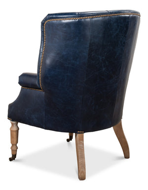 Sarreid Welsh Blue Leather Chair - Elegant Chateau Design With Wood Accents For A Luxe Living Space Upgrade   29727