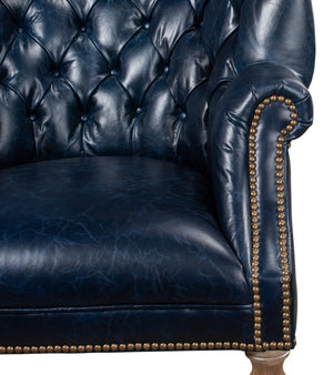 Sarreid Welsh Blue Leather Chair - Elegant Chateau Design With Wood Accents For A Luxe Living Space Upgrade   29727