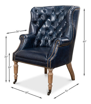 Sarreid Welsh Blue Leather Chair - Elegant Chateau Design With Wood Accents For A Luxe Living Space Upgrade   29727