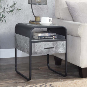 English Elm Metal End Table With Drawer And Shelf - Stylish Concrete Gray Top & Black Frame For Modern Spaces B016P323430