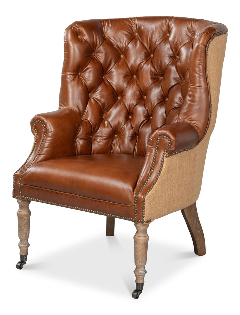 Sarreid Welsh Leather & Jute Chair - Vintage Havana Design, Eco-friendly Materials, Stylish Comfort For Any Space Brown  29731