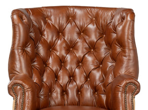 Sarreid Welsh Leather & Jute Chair - Vintage Havana Design, Eco-friendly Materials, Stylish Comfort For Any Space Brown  29731