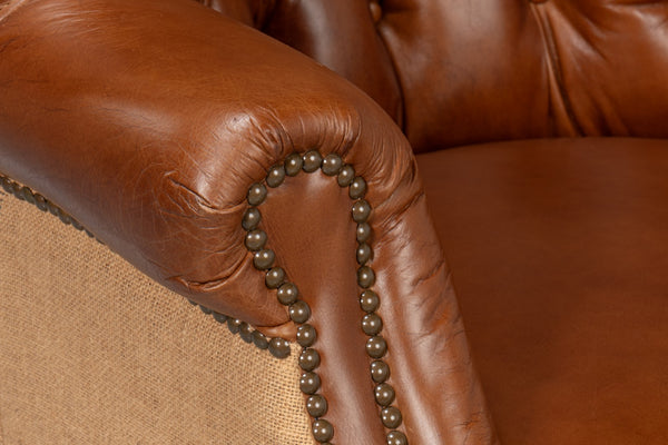 Sarreid Welsh Leather & Jute Chair - Vintage Havana Design, Eco-friendly Materials, Stylish Comfort For Any Space Brown  29731